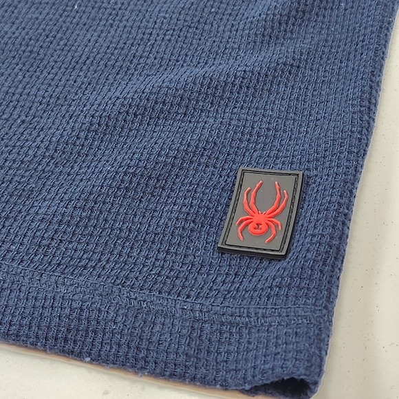 Spyder Shirt Mens Large Blue Waffle Knit Thermal Henley Long Sleeve Base Layer - Picture 5 of 10